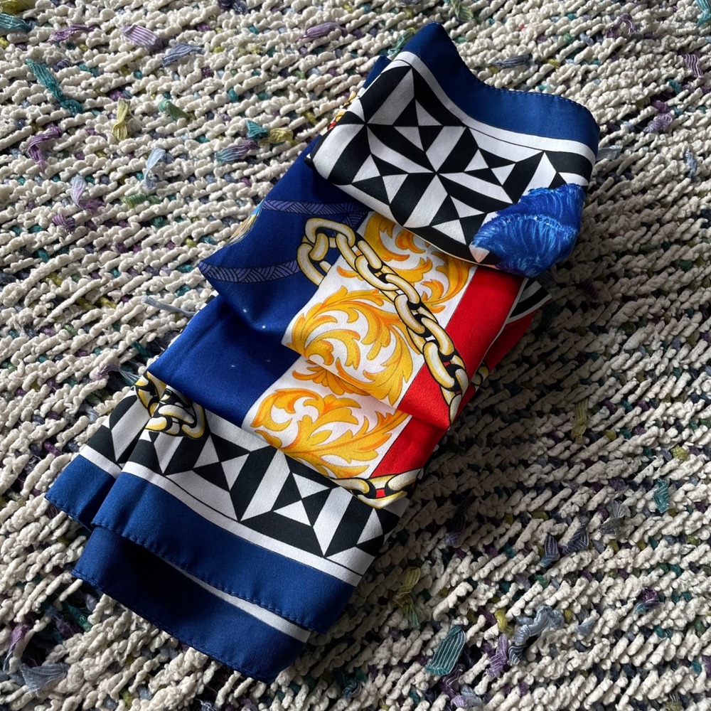 Jafra Cosmetics Scarf Temps Fugit Adorisse Italian Iverson Designer Blue Vintage - Picture 12 of 12
